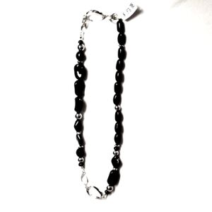 Women's Stylish Polished Silver tone and Black Beads Statement Necklace 24-inch